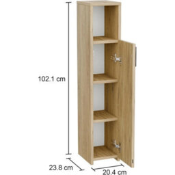 Tall Oak Bathroom Cabinet - Slim Freestanding Organizer For Stylish Storage - thumbnail 2