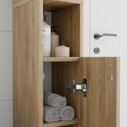 Tall Oak Bathroom Cabinet - Slim Freestanding Organizer For Stylish Storage - thumbnail 3