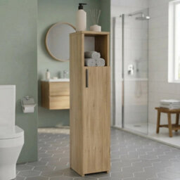 Tall Oak Bathroom Cabinet - Slim Freestanding Organizer For Stylish Storage - thumbnail 5
