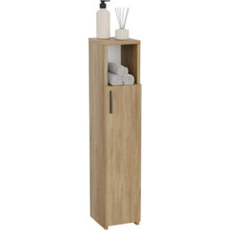 Tall Oak Bathroom Cabinet - Slim Freestanding Organizer For Stylish Storage - thumbnail 1