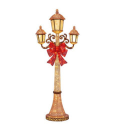 Xample 7Ft (2.1M) Lighted Christmas Lamp Post With 220 Led Lights, 3 Lanterns, Red Bow, Twinkling Bulbs, Indoor & Outdoor Decoration - thumbnail 2