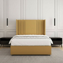 REGIONAL FURNISHINGS Divan Bed Set Mustard Plush Velvet Upholstered 54Inch Headboard 2Drawers Footend & No Mattress In Double King 4Ft 6Ft Sizes - thumbnail 3