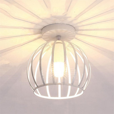 Amorly Vintage Metal Cage Lamp Shade,retro Industrial Semi Flush Mount Ceiling Light Fixture,industrial Ceiling Lamp For Loft,home White - image 1