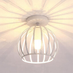 Amorly Vintage Metal Cage Lamp Shade,retro Industrial Semi Flush Mount Ceiling Light Fixture,industrial Ceiling Lamp For Loft,home White - thumbnail 1