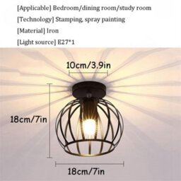 Amorly Vintage Metal Cage Lamp Shade,retro Industrial Semi Flush Mount Ceiling Light Fixture,industrial Ceiling Lamp For Loft,home White - thumbnail 4