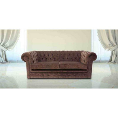 Chesterfield Handmade 3 Seater Sofa Settee Pimlico Chocolate Brown Fabric In Classic Style - image 1
