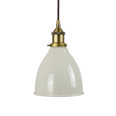 SE Home Clay White Classic Small Pantry Metal Painted Dome Pendant Light With Matt Antique Brass Lamp Holder And Black Round Cable