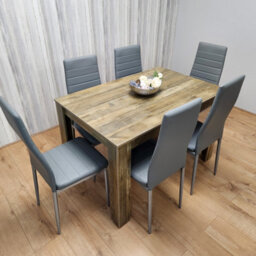 Kosy Koala Rustic Effect Dining Table With 6 Grey Leather Chairs Kitchen Dining Set Of 6 - thumbnail 8
