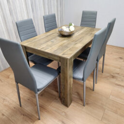 Kosy Koala Rustic Effect Dining Table With 6 Grey Leather Chairs Kitchen Dining Set Of 6 - thumbnail 4