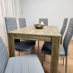 Kosy Koala Rustic Effect Dining Table With 6 Grey Leather Chairs Kitchen Dining Set Of 6 - thumbnail 6