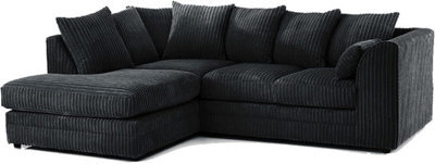 BlissFurniture Ltd Bliss Furniture Black Jumbo Cord 4 Seater Left Hand Corner Sofa Scatter Back Design Compact And Comfortable - image 1