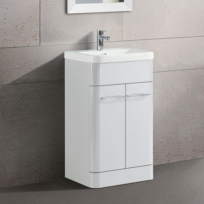 Nes Home Lex 500mm Freestanding Bathroom Vanity Unit Ceramic Basin Cabinet Gloss White - image 1