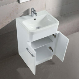 Nes Home Lex 500mm Freestanding Bathroom Vanity Unit Ceramic Basin Cabinet Gloss White - thumbnail 2