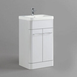 Nes Home Lex 500mm Freestanding Bathroom Vanity Unit Ceramic Basin Cabinet Gloss White - thumbnail 3