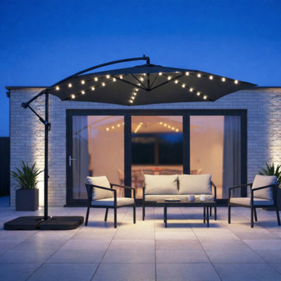 Jack Stonehouse Jsh 3M Hanging Banana Cantilever Parasol With Led Lights - Black - image 1