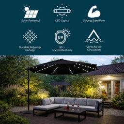 Jack Stonehouse Jsh 3M Hanging Banana Cantilever Parasol With Led Lights - Black - thumbnail 2