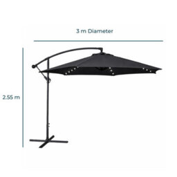 Jack Stonehouse Jsh 3M Hanging Banana Cantilever Parasol With Led Lights - Black - thumbnail 3