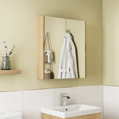 Affine 650 X 600mm Oak Bathroom Mirror Cabinet Storage Wall Mounted Cupboard Door Unit - image 1