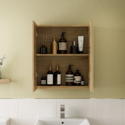 Affine 650 X 600mm Oak Bathroom Mirror Cabinet Storage Wall Mounted Cupboard Door Unit - thumbnail 2