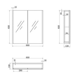 Affine 650 X 600mm Oak Bathroom Mirror Cabinet Storage Wall Mounted Cupboard Door Unit - thumbnail 5