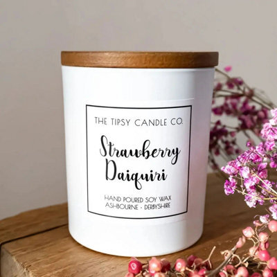 Strawberry Daiquiri Scented Candle - White Glass Jar 300Ml