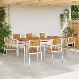 Berkfield Garden Dining Set 9 Pcs Brown Solid Acacia Wood - thumbnail 4