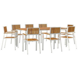 Berkfield Garden Dining Set 9 Pcs Brown Solid Acacia Wood - thumbnail 2