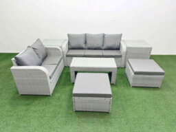 Fimous 7 Seater Pe Rattan Wicker Garden Furniture Conservatory Sofa Set Oblong Coffee Table 2 Big Footstool 2 Side Table - thumbnail 1