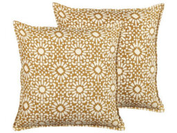 Beliani Set Of 2 Decorative Cushions Ceiba Cotton 45 X 45 Cm Beige Geometric Pattern - thumbnail 1