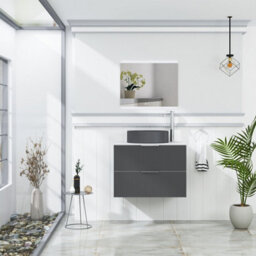 Royal Bathrooms Evora 700mm Graphite Grey Fluted Wall Hung Countertop Vanity Unit 2 Drawer With Art Round Basin - thumbnail 2