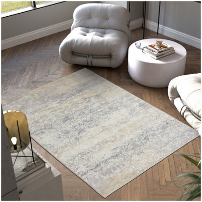 Tectake Washable Rug Dalia - Various Sizes, Faded Pattern, Easy-Care Short Pile, Non-Slip 160 X 230 Cm - Beige - image 1