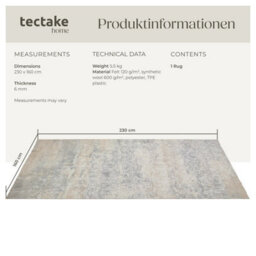 Tectake Washable Rug Dalia - Various Sizes, Faded Pattern, Easy-Care Short Pile, Non-Slip 160 X 230 Cm - Beige - thumbnail 6