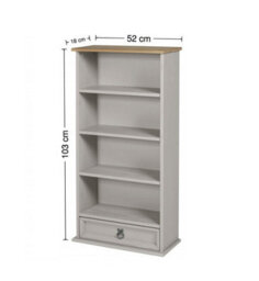 Mercers Furniture Corona Grey Painted 1 Drawer Rack Dvd Small Bookcase Shelf Display Storage Solid Wood Pine Mexican Wooden - thumbnail 5