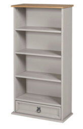 Mercers Furniture Corona Grey Painted 1 Drawer Rack Dvd Small Bookcase Shelf Display Storage Solid Wood Pine Mexican Wooden - thumbnail 4