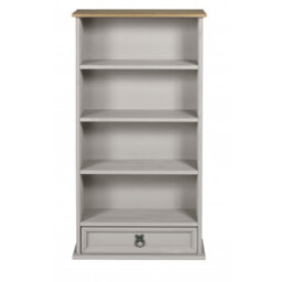 Mercers Furniture Corona Grey Painted 1 Drawer Rack Dvd Small Bookcase Shelf Display Storage Solid Wood Pine Mexican Wooden - thumbnail 2
