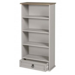 Mercers Furniture Corona Grey Painted 1 Drawer Rack Dvd Small Bookcase Shelf Display Storage Solid Wood Pine Mexican Wooden - thumbnail 3