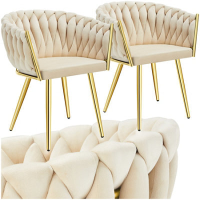 Tectake Set Of 2 Dining Chair Astano - Padded, Velvet, Knot Design, Continuous Backrest  - Sand-Colored/gold - image 1