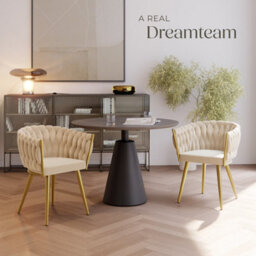 Tectake Set Of 2 Dining Chair Astano - Padded, Velvet, Knot Design, Continuous Backrest  - Sand-Colored/gold - thumbnail 8