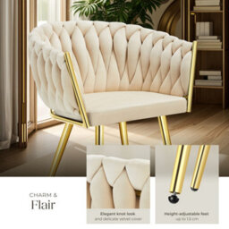 Tectake Set Of 2 Dining Chair Astano - Padded, Velvet, Knot Design, Continuous Backrest  - Sand-Colored/gold - thumbnail 4