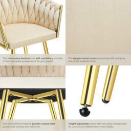 Tectake Set Of 2 Dining Chair Astano - Padded, Velvet, Knot Design, Continuous Backrest  - Sand-Colored/gold - thumbnail 5