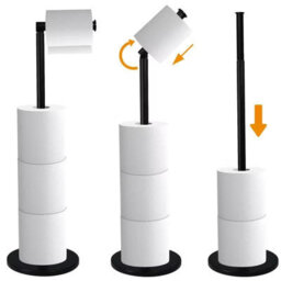 Dyzi Freestanding Toilet Roll Holder With Storage Stainless Steel Stand - thumbnail 3