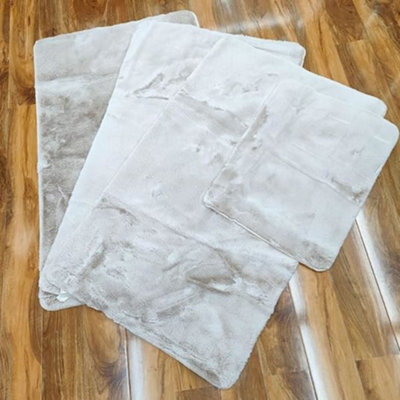 Biznest Set Of 4 Washable Mat Sparkly Design Mats Rugs Caravan Non Slip For Entryway 75X125Cm (3Pc) & 50X67Cm (1Pc) (Beige, Large)