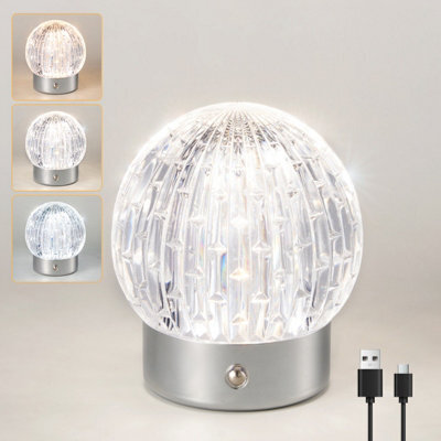 Harper Living Rechargeable Table Lamp, Small Battery Operated Desk Lamp, Globe Shade, Chrome Finish - image 1