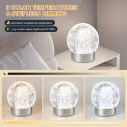 Harper Living Rechargeable Table Lamp, Small Battery Operated Desk Lamp, Globe Shade, Chrome Finish - thumbnail 6
