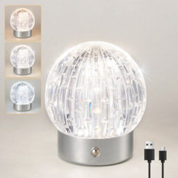 Harper Living Rechargeable Table Lamp, Small Battery Operated Desk Lamp, Globe Shade, Chrome Finish - thumbnail 1