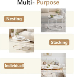 Huhote 2 Set Nesting Round Side Tables White Finish 23.6/15.7 In Coffee Table End Table For Living Room Balcony Office Apartment - thumbnail 5
