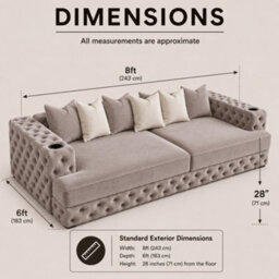 Stratus Interiors Bella Cinema Luxury Sofa For Tv Room, Plush Velvet Upholstered Design-Chesterfield Front And Sides - Cupholders - Pebble Plush - thumbnail 3