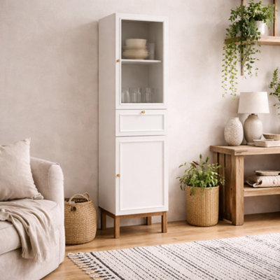 Wyld Haus Niva Light Grey And Natural Oak Effect Display Cabinet, 2 Doors 1 Drawer - image 1