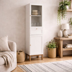 Wyld Haus Niva Light Grey And Natural Oak Effect Display Cabinet, 2 Doors 1 Drawer - thumbnail 1
