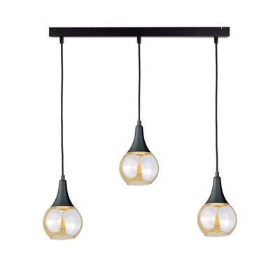 Luminosa Lighting Luminosa Lacrima Bar Pendant Ceiling Light Black Amber Glass Shade 3X E27 - image 1